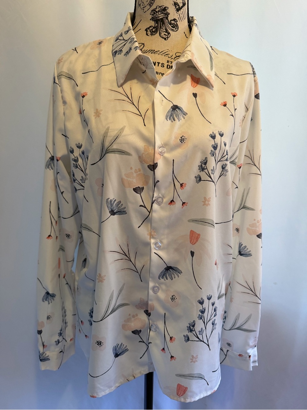 Women's Cream Floral Button-Up Blouse